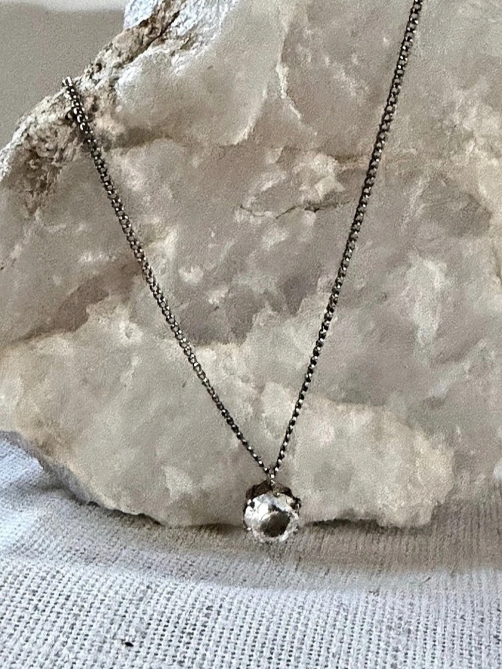 Vintage Silver Solitaire Paste Crystal Pendant Necklace – 8.5" Drop / 1
